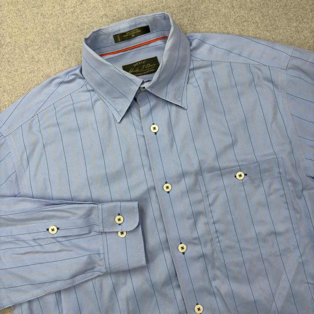 Vintage 90s Orvis Signature Collection Pinpoint Oxford Shirt Mens M Blue Striped